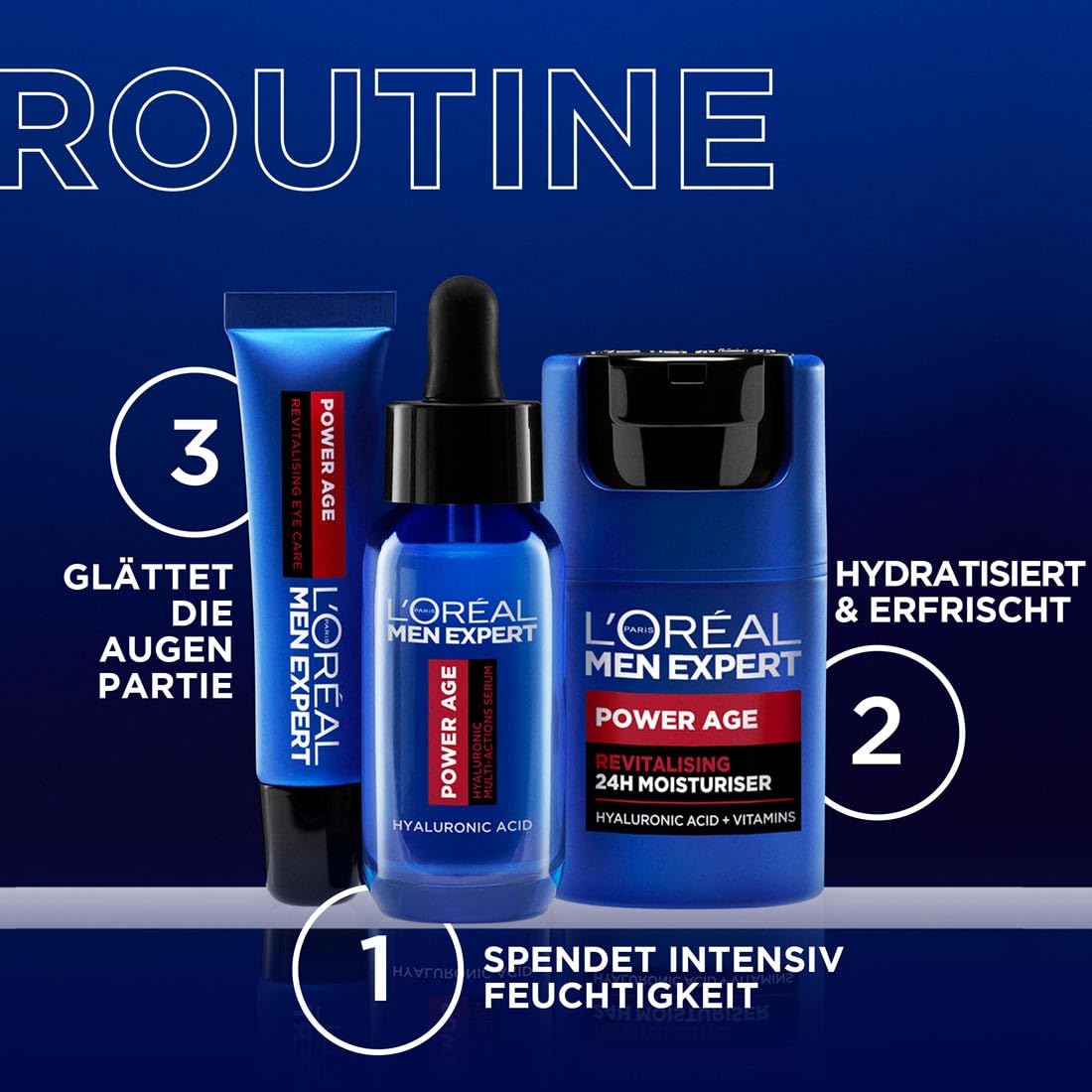 L'Oréal Men Expert Eye Cream for Wrinkles for Men, Anti-Ageing Eye Care for Tired and Matte Skin, Men's Moisturiser with Hyaluronic Acid, Power Age, 1 x 15 ml