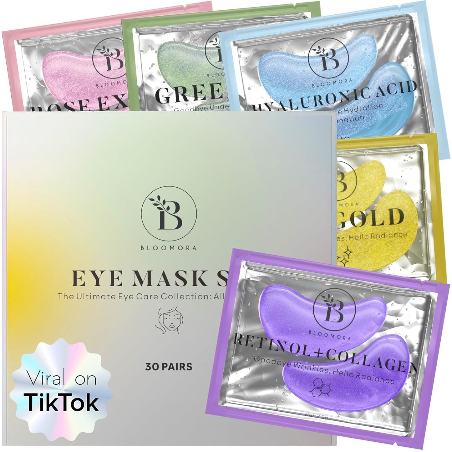 BLOOMORA Mixed Eye Pads (30 Pairs) | Eye Pads with Niacinamide & Eye Pads Hyaluronic | Eye Pads Against Dark Circles | Remove Dark Circles | Eye Patches