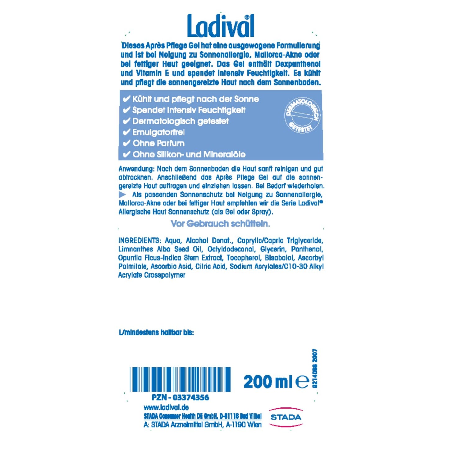 Ladival Allergic Skin Gel Sunscreen, SPF 30, 200 ml