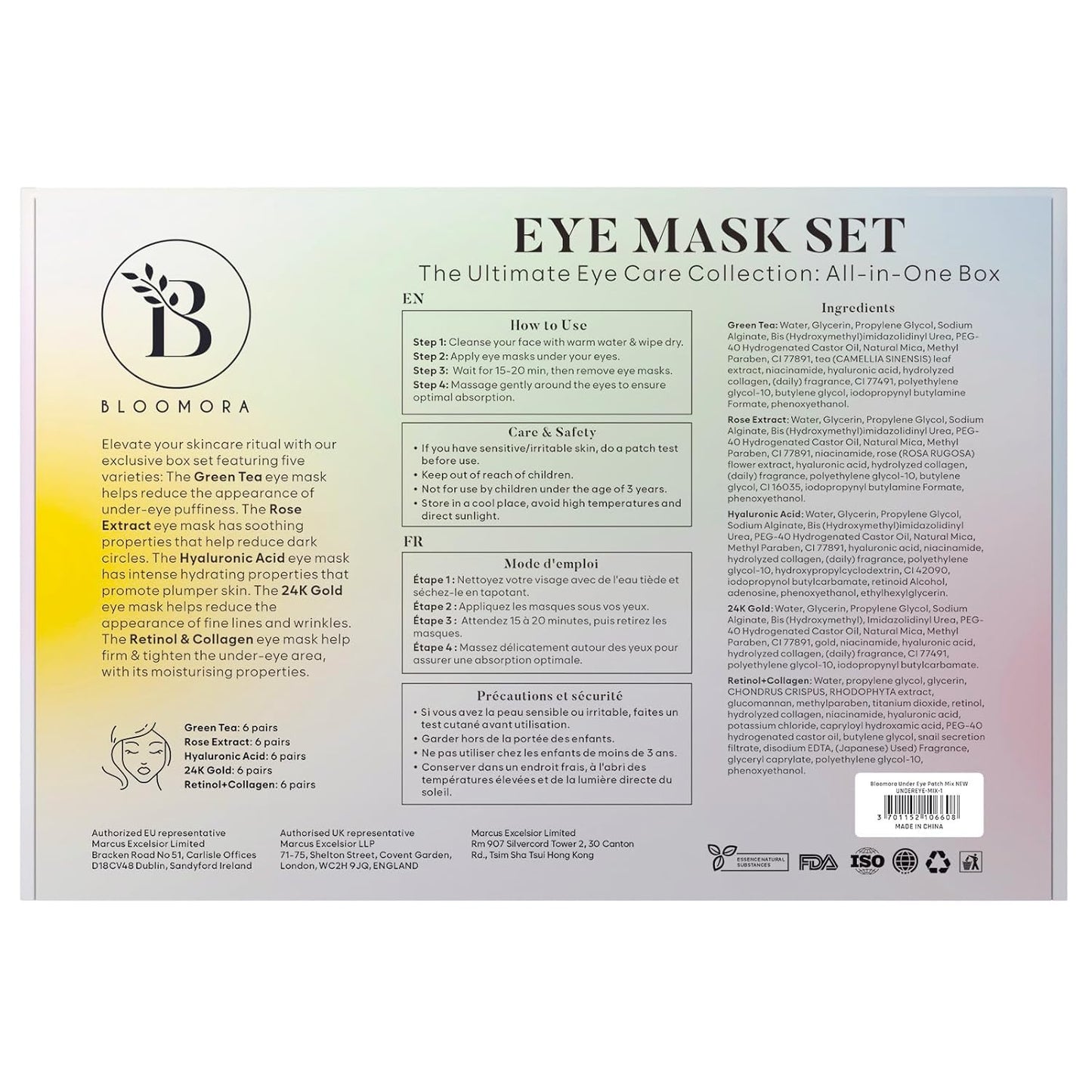BLOOMORA Mixed Eye Pads (30 Pairs) | Eye Pads with Niacinamide & Eye Pads Hyaluronic | Eye Pads Against Dark Circles | Remove Dark Circles | Eye Patches