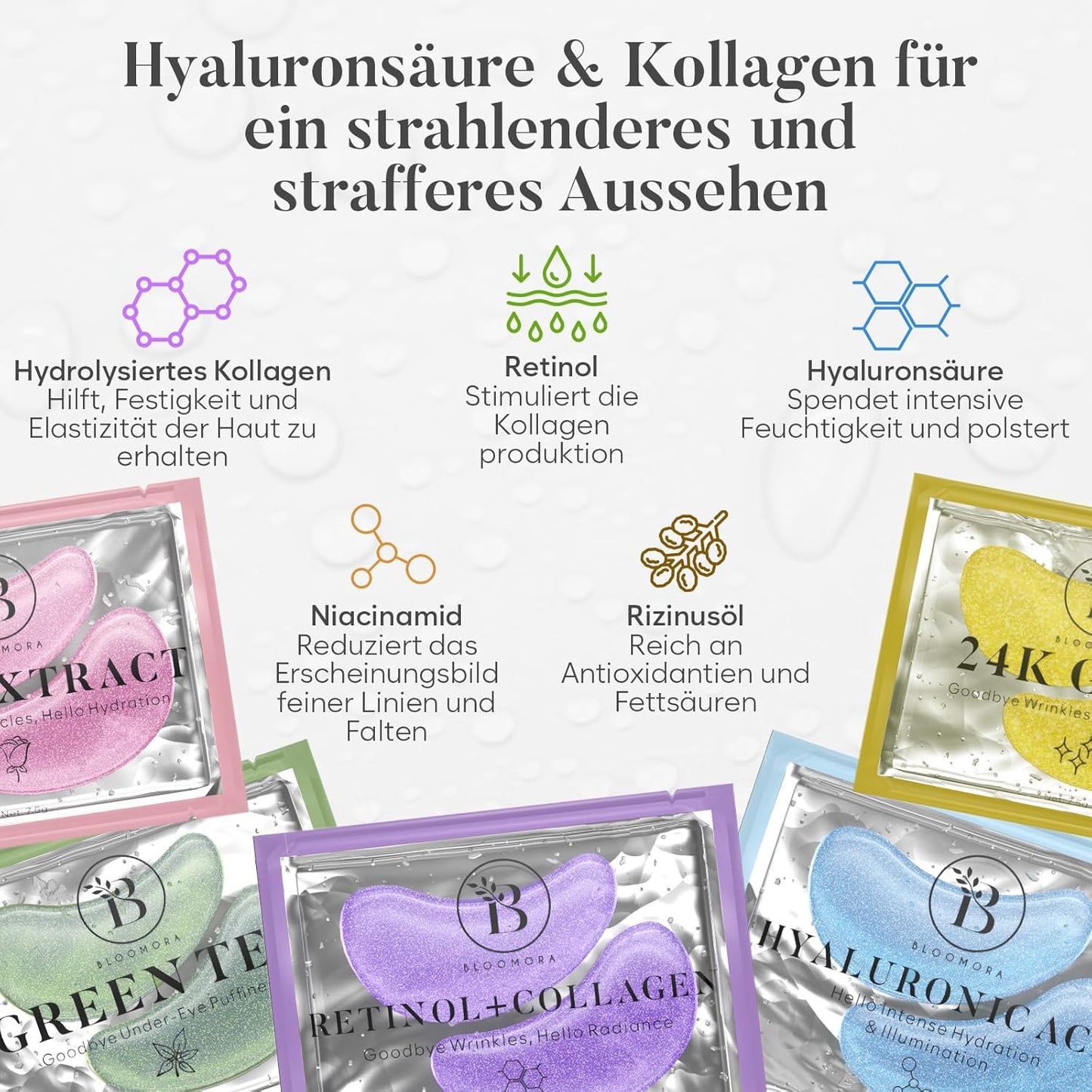 BLOOMORA Mixed Eye Pads (30 Pairs) | Eye Pads with Niacinamide & Eye Pads Hyaluronic | Eye Pads Against Dark Circles | Remove Dark Circles | Eye Patches