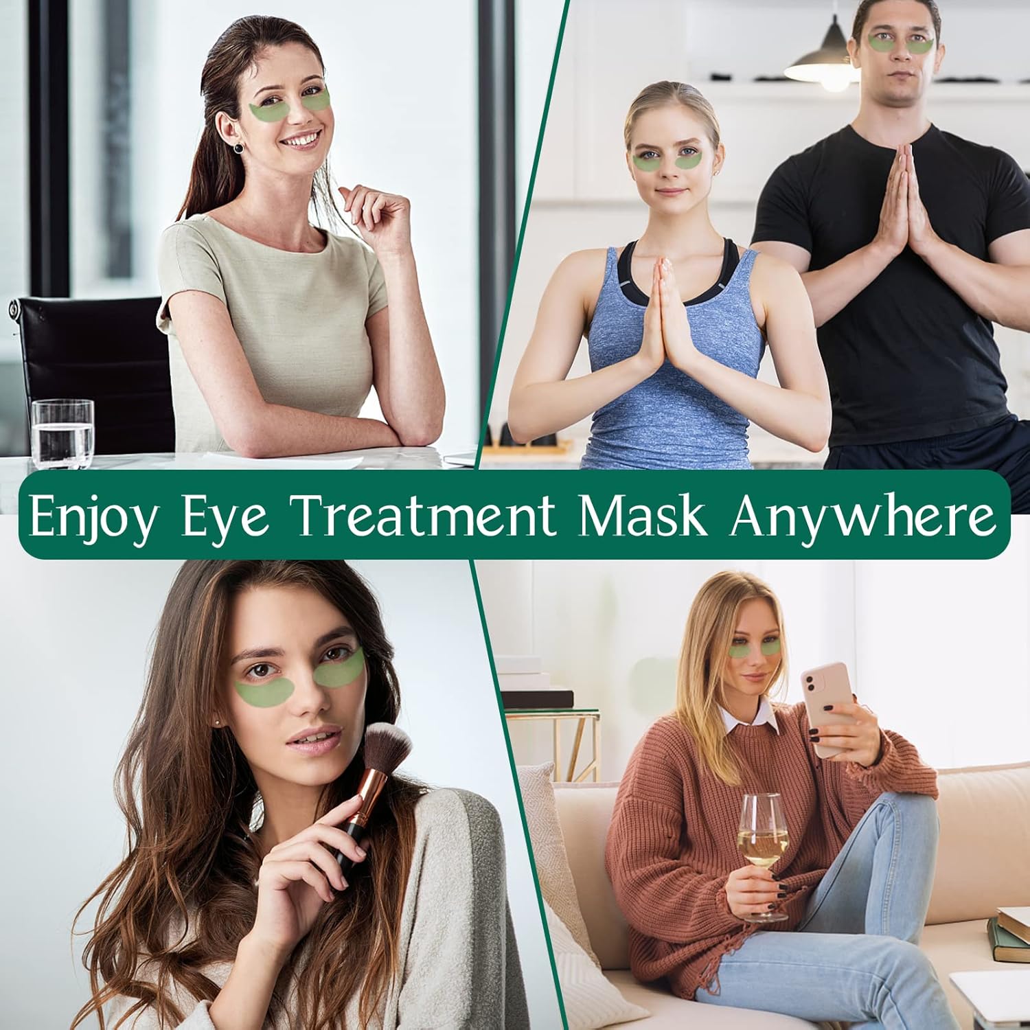 Eye Pads, 60 Pieces Eye Pads, Collagen Eye Pads Against Dark Circles with Aloe Vera, Hyaluronic Acid Eye Mask, Dark Circles Removal, Wrinkles, Eye Bags, Puffiness (Green)