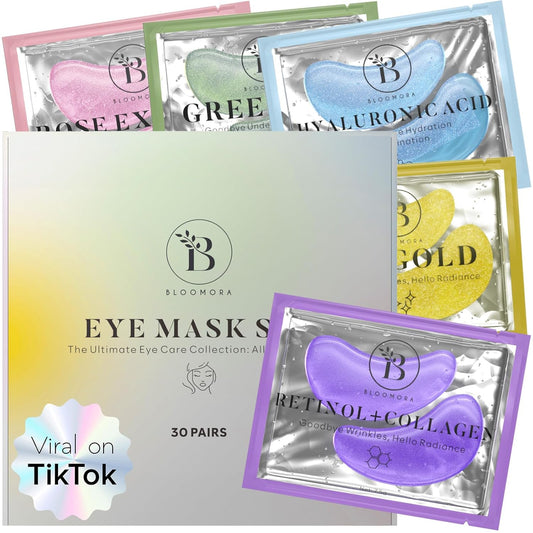 BLOOMORA Mixed Eye Pads (30 Pairs) | Eye Pads with Niacinamide & Eye Pads Hyaluronic | Eye Pads Against Dark Circles | Remove Dark Circles | Eye Patches