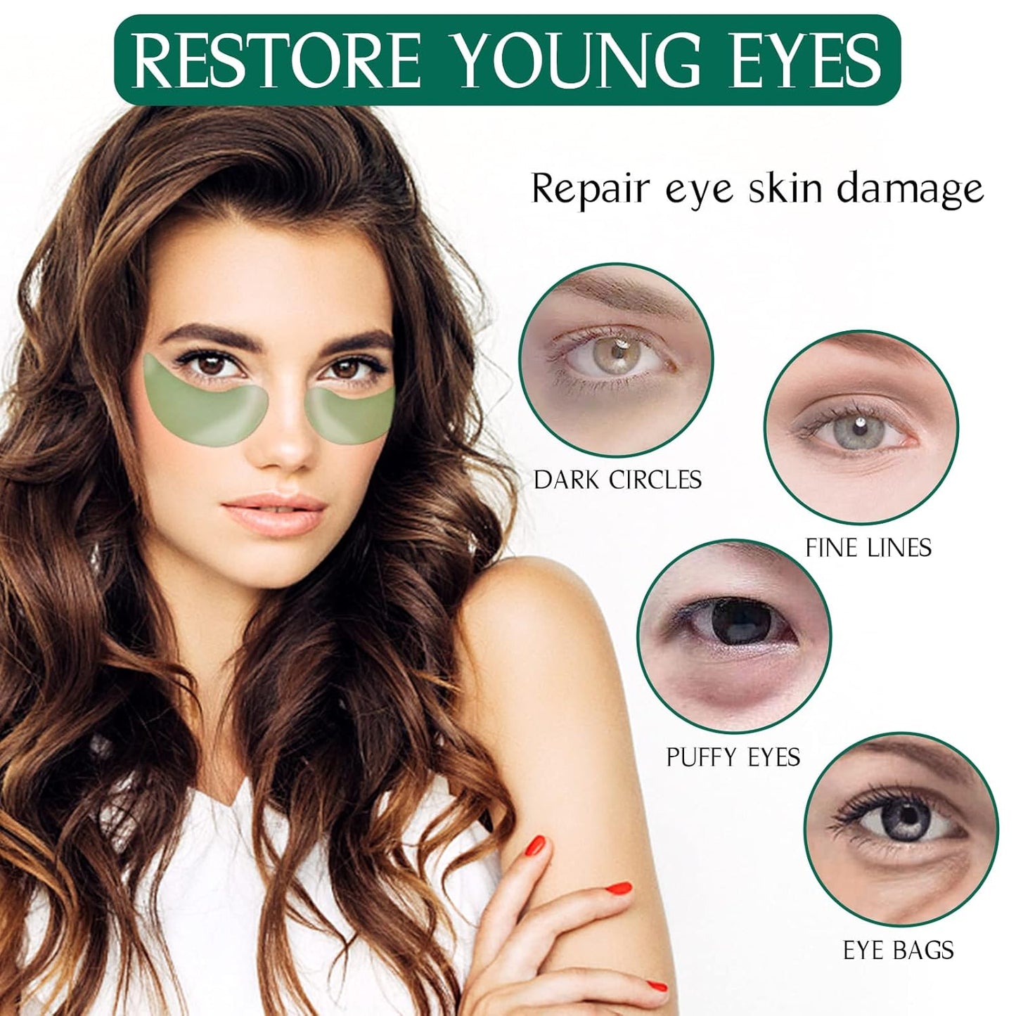 Eye Pads, 60 Pieces Eye Pads, Collagen Eye Pads Against Dark Circles with Aloe Vera, Hyaluronic Acid Eye Mask, Dark Circles Removal, Wrinkles, Eye Bags, Puffiness (Green)