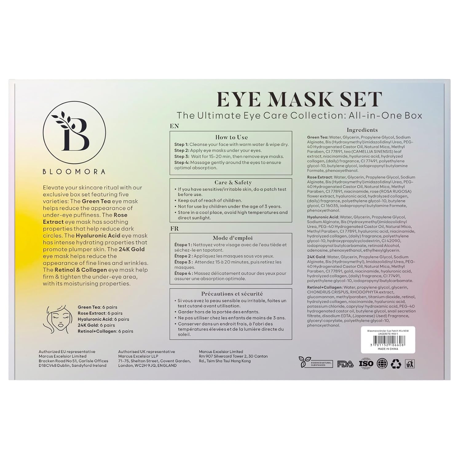 BLOOMORA Mixed Eye Pads (30 Pairs) | Eye Pads with Niacinamide & Eye Pads Hyaluronic | Eye Pads Against Dark Circles | Remove Dark Circles | Eye Patches