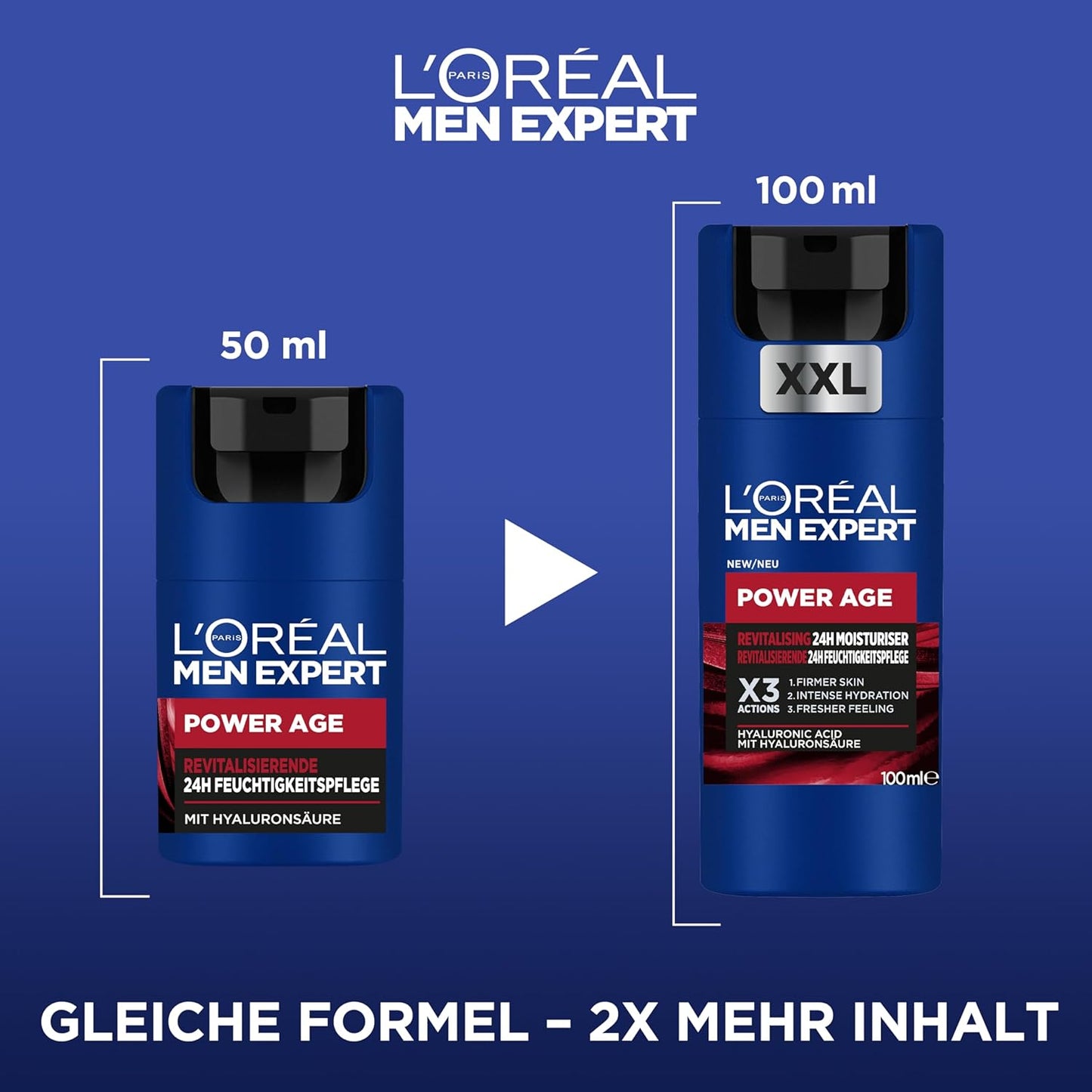 L'Oréal Men Expert XXL Face Care Against Wrinkles for Men, Anti-Ageing Moisturising Cream for Matte Skin, Face Cream for Men with Hyaluronic Acid, Power Age, [Amazon Exclusive], 1 x 100 ml