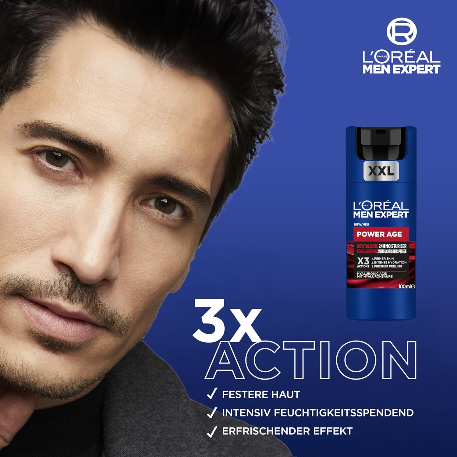 L'Oréal Men Expert XXL Face Care Against Wrinkles for Men, Anti-Ageing Moisturising Cream for Matte Skin, Face Cream for Men with Hyaluronic Acid, Power Age, [Amazon Exclusive], 1 x 100 ml